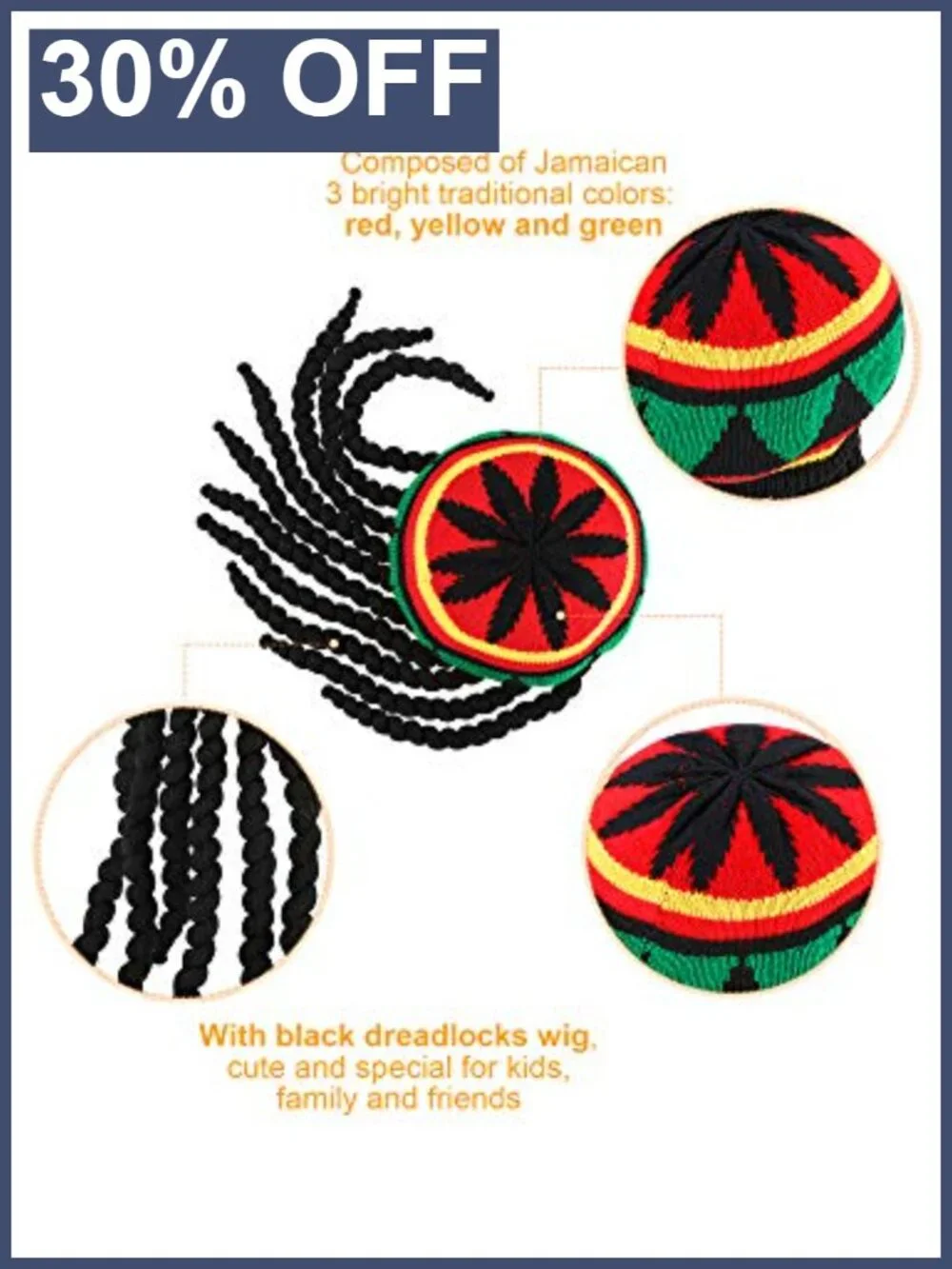 Unbranded Rasta Hat with Black Dreadlocks Wig Reggae Beanie
